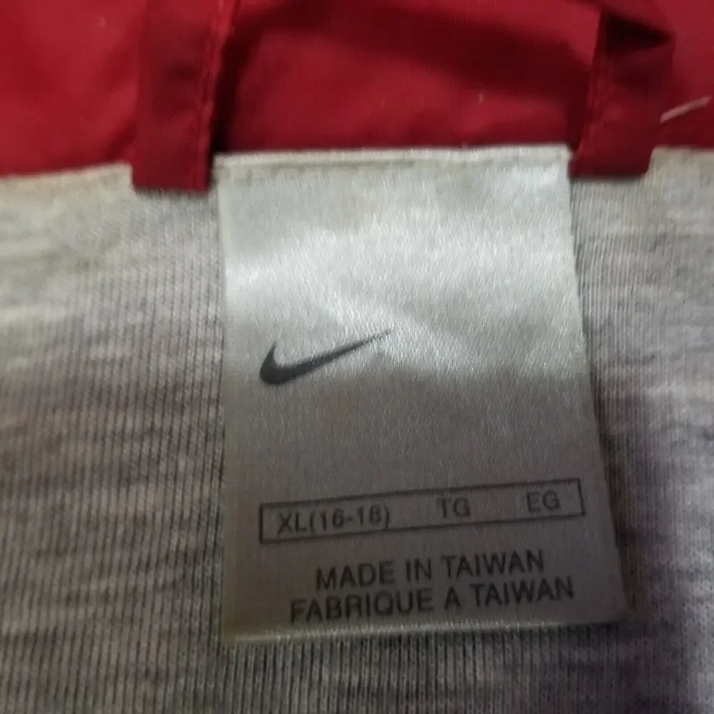 Vintage Nike Windbreaker Youth‎ XL (16-18) Full Zip Jacket Red Gray Stripe Y2K